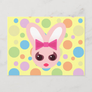 Kawaii Sassy Bunny Pink Bow & Mod Stippen Briefkaart