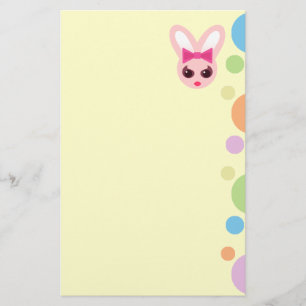Kawaii Sassy Bunny Roze Strikje & Mod Stippen Briefpapier
