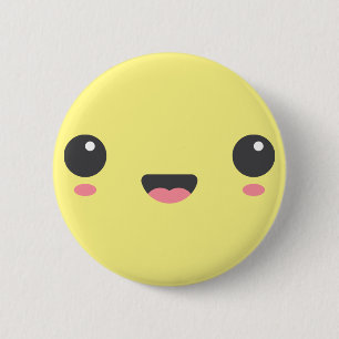 Kawaii, schattig gelukkig gezicht, geel ronde button 5,7 cm