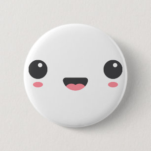 Kawaii, schattig gelukkig gezicht, wit ronde button 5,7 cm