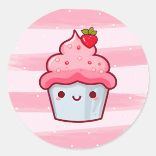Kawaii schattig Japans roze cartoon cupcake eten Ronde Sticker