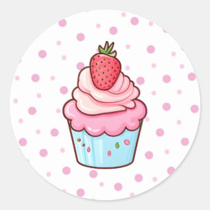 Kawaii schattig Japans roze cartoon cupcake eten Ronde Sticker