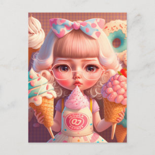 Kawaii schattig meisje met ijsjes briefkaart