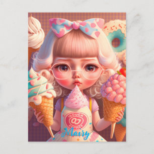 Kawaii schattig meisje met ijsjes   briefkaart