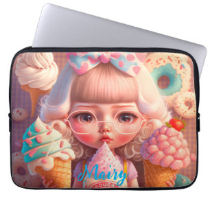 Kawaii schattig meisje met ijsjes laptop sleeve