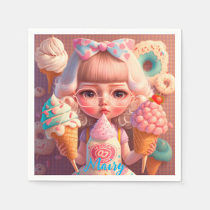 Kawaii schattig meisje met ijsjes servet