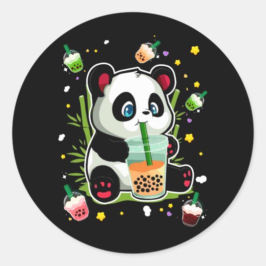 Kawaii Schattige Anime Panda Drink Bubble Boba Tea Ronde Sticker (Voorkant)