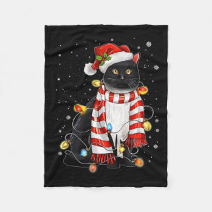 Kawaii Schattige Black Cat Santa verstrikt in Xmas Fleece Deken