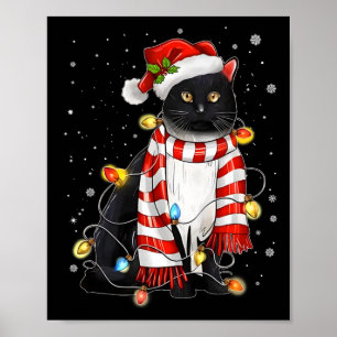 Kawaii Schattige Black Cat Santa verstrikt in Xmas Poster