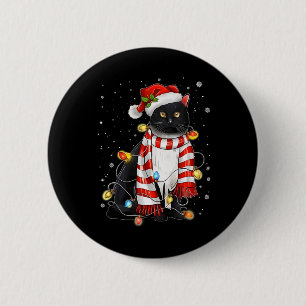 Kawaii Schattige Black Cat Santa verstrikt in Xmas Ronde Button 5,7 Cm