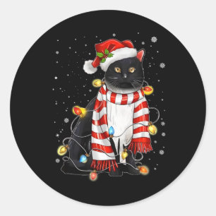 Kawaii Schattige Black Cat Santa verstrikt in Xmas Ronde Sticker