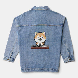 Kawaii Schattige Dog Playing Piano Keyboard Denim Jacket