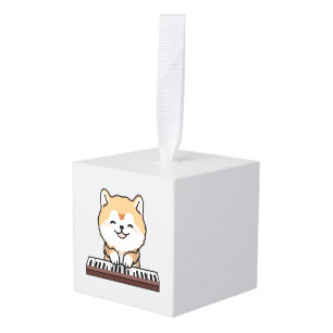 Kawaii Schattige Dog Playing Piano Keyboard Kubus Ornament