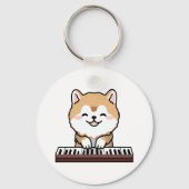 Kawaii Schattige Dog Playing Piano Keyboard Sleutelhanger (Voorkant)