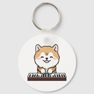 Kawaii Schattige Dog Playing Piano Keyboard Sleutelhanger