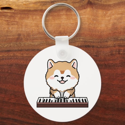 Kawaii Schattige Dog Playing Piano Keyboard Sleutelhanger (Voorkant)