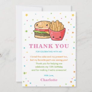 Kawaii Schattige Fast Food Burger Feestje Meisje V Bedankkaart