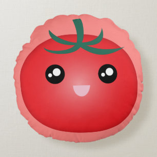 Kawaii Schattige Happy Face Tomato Cartoon Rond Kussen