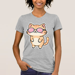 Kawaii Schattige Kat met Zonnebril Digitale Kunst T-shirt
