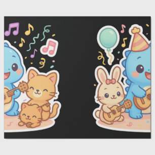 Kawaii Schattige Party Collectie – Dino & Friends Cadeaupapier