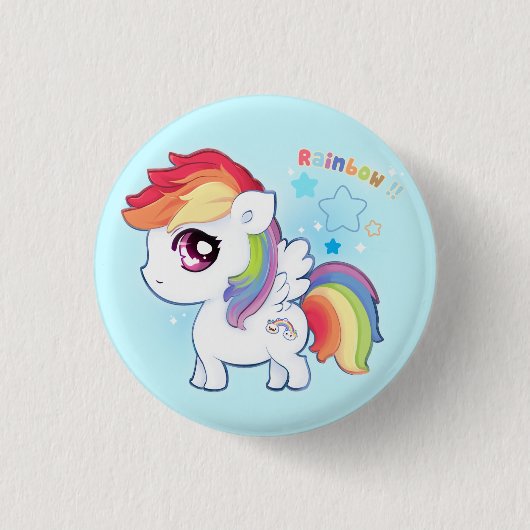 Kawaii schattige regenboog pony met dunne sterren ronde button 3,2 cm (Voorkant)