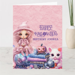 Kawaii Schattige Roze Halloween Kaart