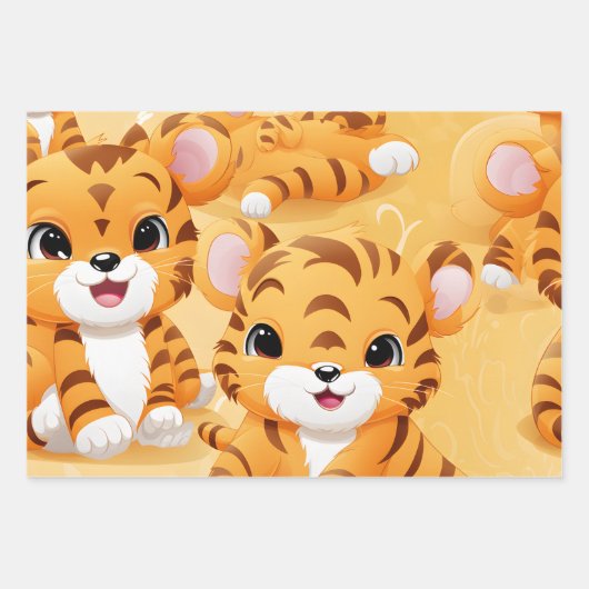 Kawaii Schattige Tijger Cubs Inpakpapier Vel (Voorkant)