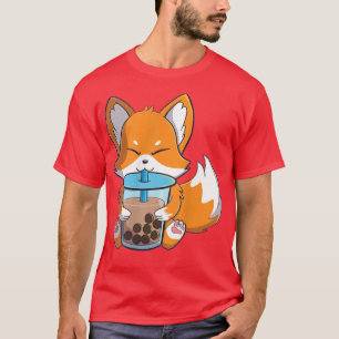 kawaii schattige vos drink boba - thee - belletjes t-shirt