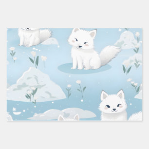 Kawaii Schattigee Baby Arctic Foxes Inpakpapier Vel