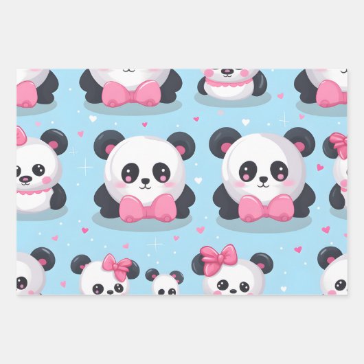 Kawaii Schattigee Baby Pandas Inpakpapier Vel (Voorkant)