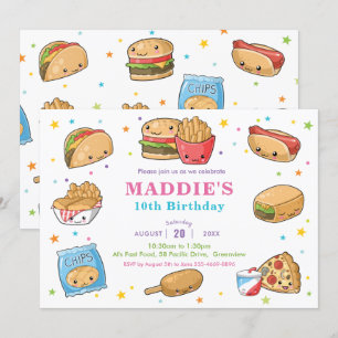 Kawaii Schattigee Fast Food Party Meisje Verjaarda Kaart