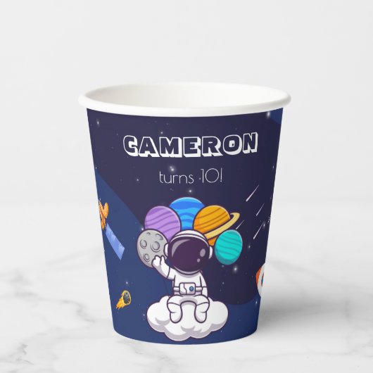 Kawaii Schattigee herbruikbare blauwe astronaut Papieren Bekers (Voorkant)