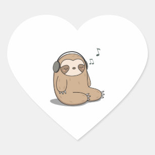 Kawaii Schattigee luiaard luisteren naar muziek Hart Sticker