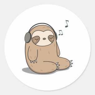 Kawaii Schattigee luiaard luisteren naar muziek Ronde Sticker