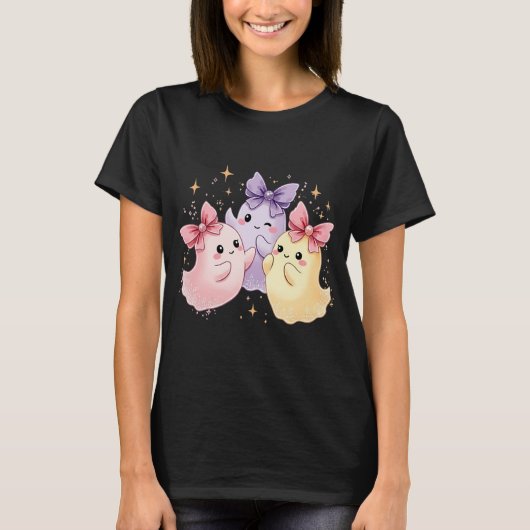 Kawaii Schattigee pastelgeesten met bogen T-shirt (Voorkant)
