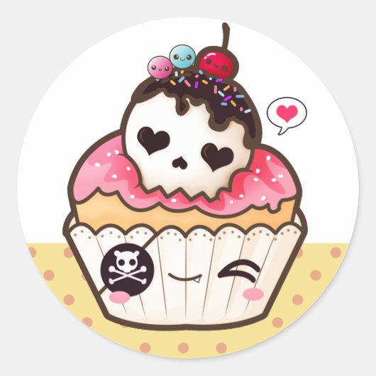 Kawaii schedel cupcake ronde sticker (Voorkant)