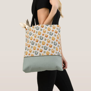 Kawaii schelpen geel en blauw bloemig kleurblok draagtas
