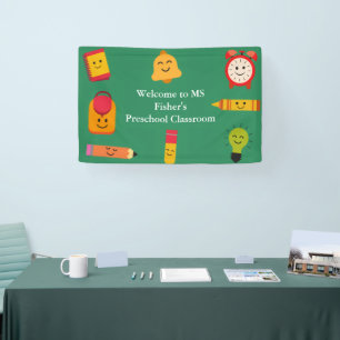 Kawaii schoolbenodigdheden leraar klaslokaal welko spandoek