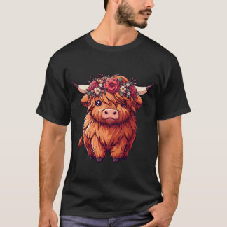 Kawaii Schotse Hoogland Koe met bloemkroon T-shirt