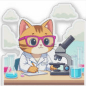 Kawaii Scientist Cat – Cute Lab Cat Vinyl Sticker (Devant)