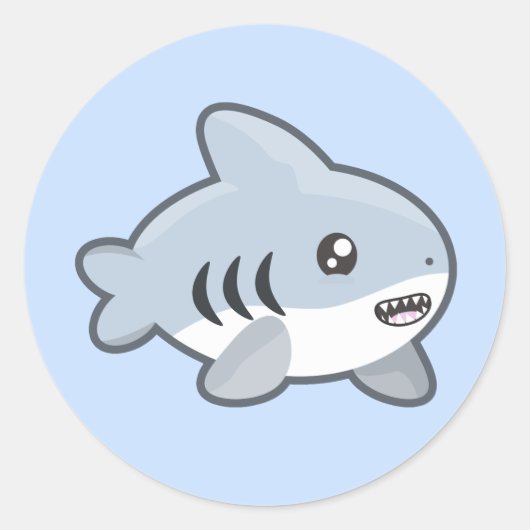 Kawaii Shark Ronde Sticker (Voorkant)