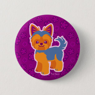 Kawaii Short Hair Yorkie Cartoon Dog Ronde Button 5,7 Cm