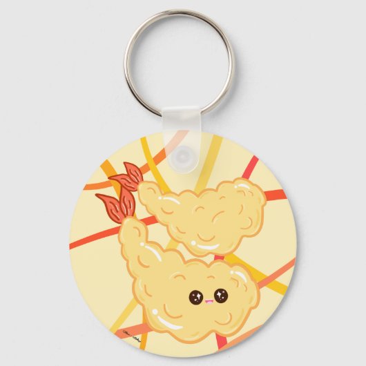 Kawaii Shrimp Tempura Tekening Japanse Stomme Sleutelhanger (Voorkant)