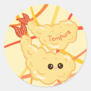 Kawaii Shrimp Tempura Tekening Japanse Stripes Ronde Sticker
