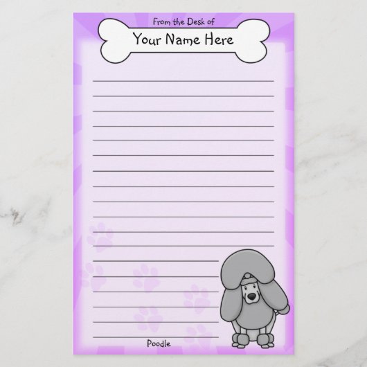 Kawaii Silver Poodle Stationery Briefpapier (Voorkant)