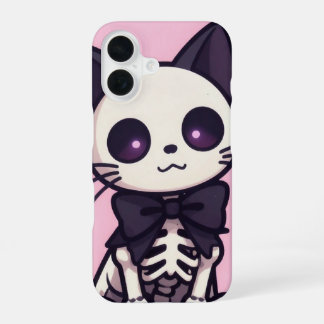 Kawaii Skeleton Cat Pink Halloween Case iPhone 16 Hoesje