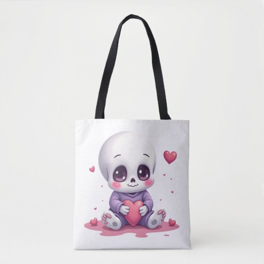 Kawaii Skeleton Holding Heart Draagtas (Voorkant)