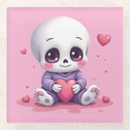 Kawaii Skeleton Holding Heart Glazen Onderzetter