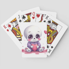 Kawaii Skeleton Holding Heart Pokerkaarten