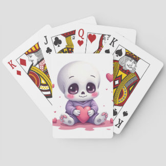 Kawaii Skeleton Holding Heart Pokerkaarten